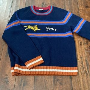Kenzo tiger sweater blue with brown/blue/ burgundy